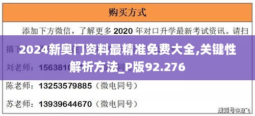 2024新奥门资料最精准免费大全,关键性解析方法_P版92.276