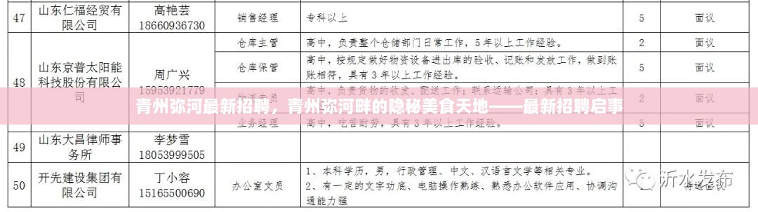 青州弥河最新招聘启事，隐秘美食天地的招聘热潮