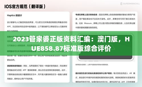 2023管家婆正版资料汇编：澳门版，HUE858.87标准版综合评价