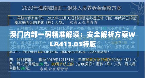 澳门内部一码精准解读：安全解析方案WLA413.03特版