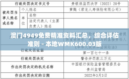 澳门4949免费精准资料汇总，综合评估准则 - 本地WMK600.03版