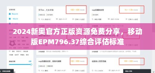 2024新奥官方正版资源免费分享，移动版EPM796.37综合评估标准