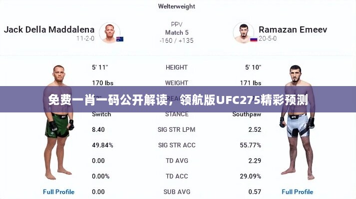 免费一肖一码公开解读，领航版UFC275精彩预测