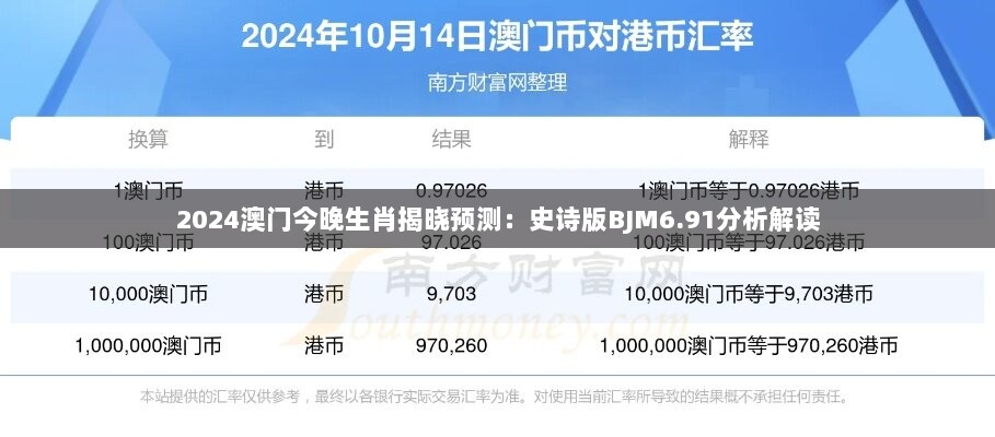 2024澳门今晚生肖揭晓预测：史诗版BJM6.91分析解读