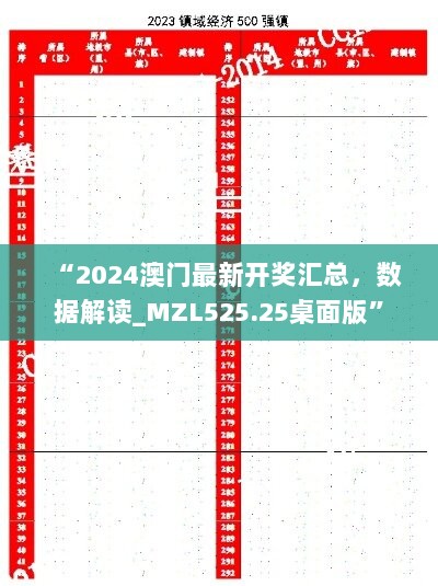 “2024澳门最新开奖汇总，数据解读_MZL525.25桌面版”