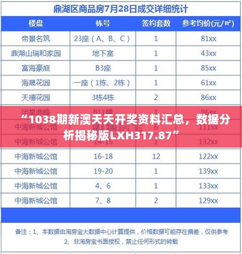 “1038期新澳天天开奖资料汇总，数据分析揭秘版LXH317.87”