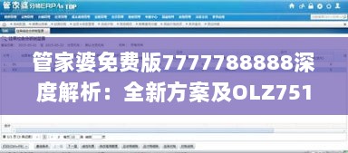 管家婆免费版7777788888深度解析：全新方案及OLZ751.56公开版详解