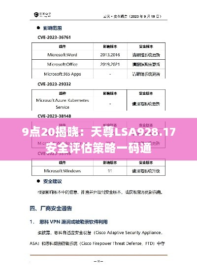 9点20揭晓：天尊LSA928.17安全评估策略一码通