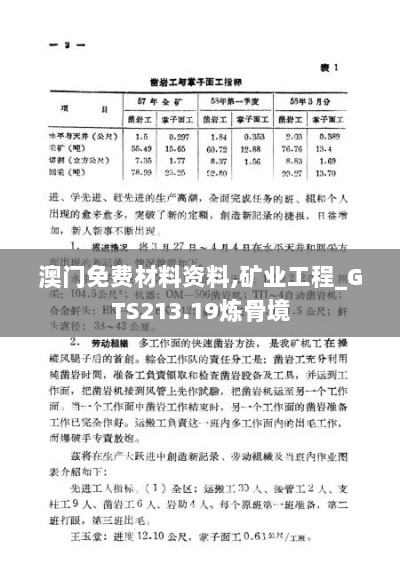 澳门免费材料资料,矿业工程_GTS213.19炼骨境