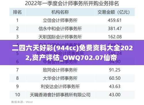 二四六天好彩(944cc)免费资料大全2022,资产评估_OWQ702.07仙帝 