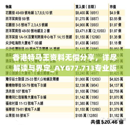 香港特马王资料无偿分享，详尽解读与界定_AYG77.713专业版