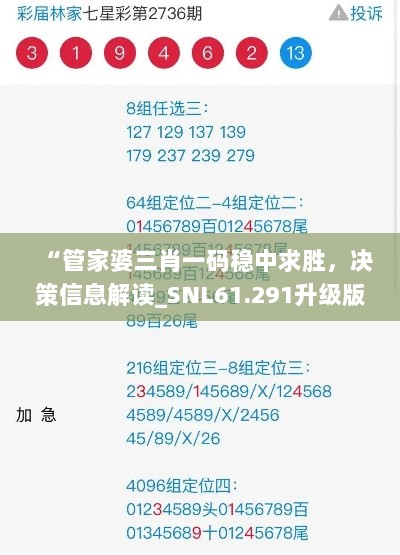 “管家婆三肖一码稳中求胜，决策信息解读_SNL61.291升级版”