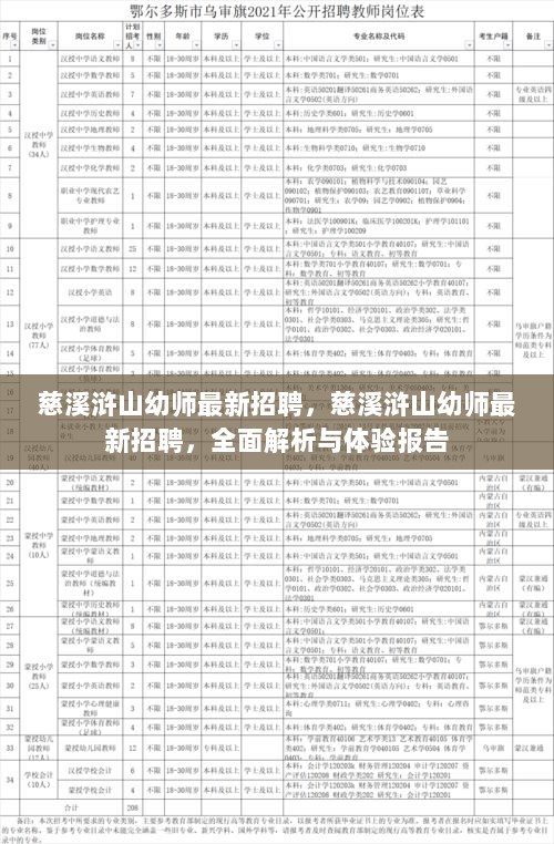 慈溪浒山幼师最新招聘，全面解析与体验报告