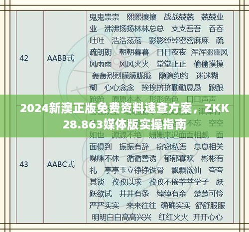 2024新澳正版免费资料速查方案，ZKK28.863媒体版实操指南