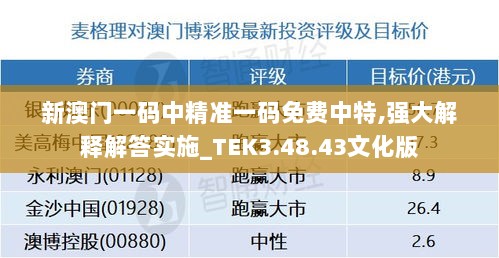 新澳门一码中精准一码免费中特,强大解释解答实施_TEK3.48.43文化版