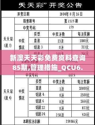 新澳天天彩免费资料查询85期,管理措施_QCU6.18.41私人版