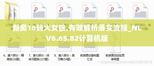 新奥16码火女狼,有效解析落实流程_NLV6.65.82计算机版