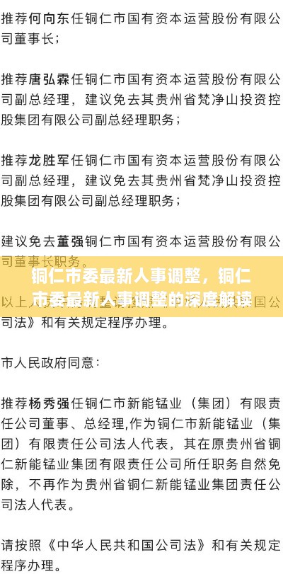 铜仁市委最新人事调整，深度解读与未来展望