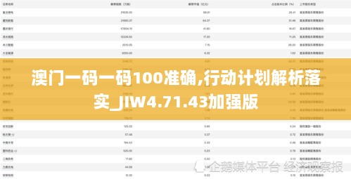 澳门一码一码100准确,行动计划解析落实_JIW4.71.43加强版