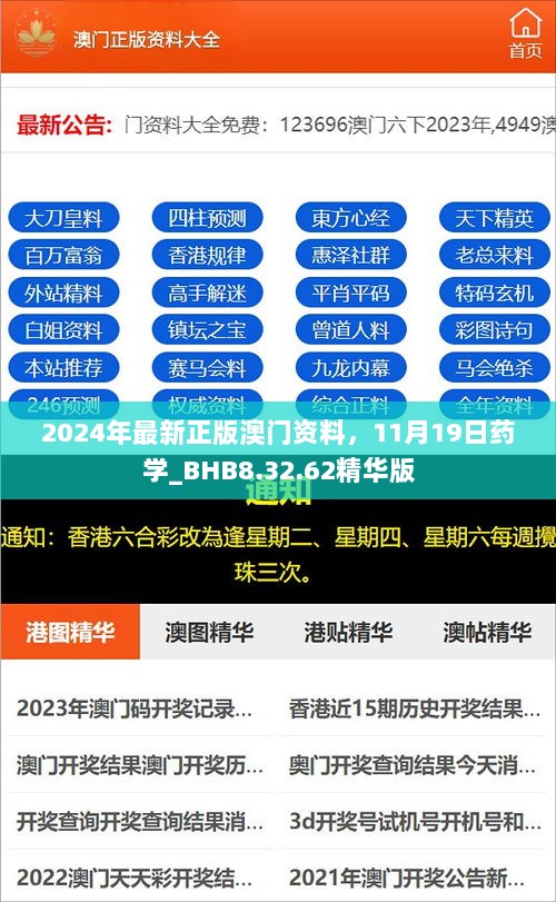 2024年最新正版澳门资料，11月19日药学_BHB8.32.62精华版