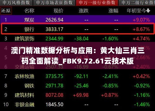 澳门精准数据分析与应用：黄大仙三肖三码全面解读_FBK9.72.61云技术版