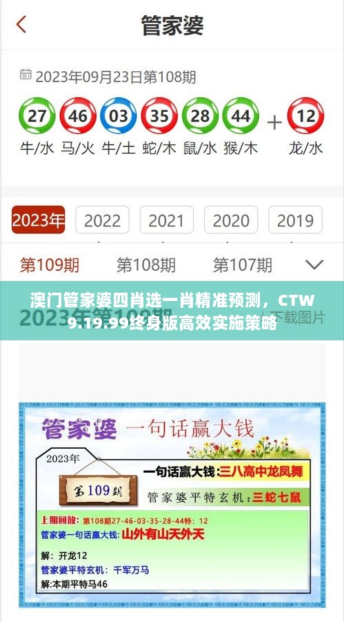 澳门管家婆四肖选一肖精准预测，CTW9.19.99终身版高效实施策略