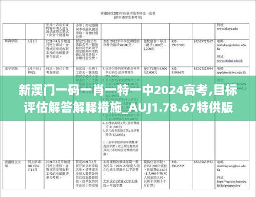 新澳门一码一肖一特一中2024高考,目标评估解答解释措施_AUJ1.78.67特供版