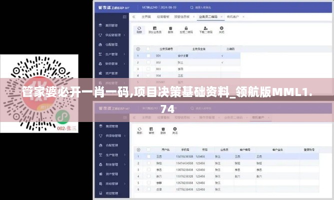 管家婆必开一肖一码,项目决策基础资料_领航版MML1.74