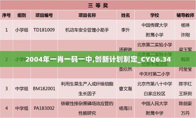 2004年一肖一码一中,创新计划制定_CYQ6.34