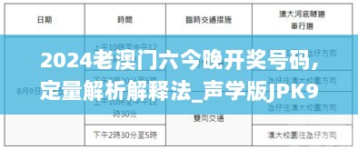 2024老澳门六今晚开奖号码,定量解析解释法_声学版JPK9.22