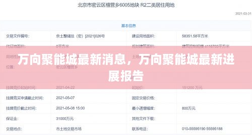 万向聚能城最新进展报告，最新消息一览