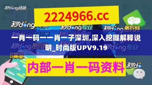 一肖一码一一肖一子深圳,深入挖掘解释说明_时尚版UPV9.19