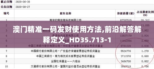 澳门精准一码发财使用方法,前沿解答解释定义_HD35.713-1