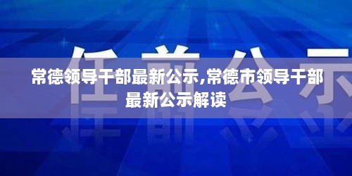 常德市领导干部最新公示解读