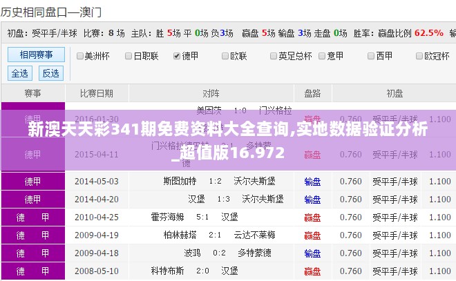 新澳天天彩341期免费资料大全查询,实地数据验证分析_超值版16.972