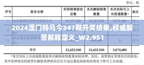 2024澳门特马今347期开奖结果,权威解答解释定义_W2.951