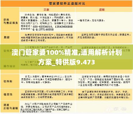 澳门管家婆100%精准,适用解析计划方案_特供版9.473