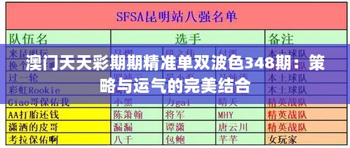 澳门天天彩期期精准单双波色348期：策略与运气的完美结合