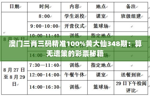 澳门三肖三码精准100%黄大仙348期：算无遗策的彩票秘籍