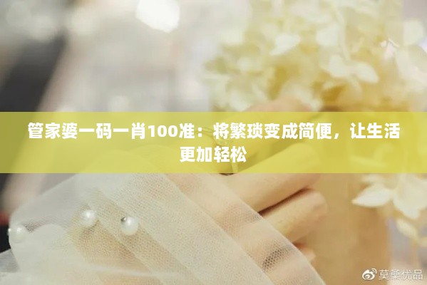 管家婆一码一肖100准：将繁琐变成简便，让生活更加轻松