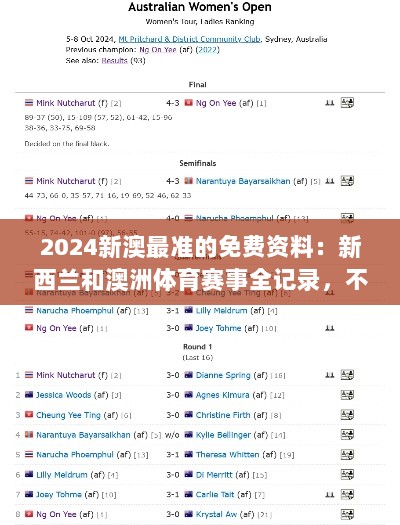 2024新澳最准的免费资料：新西兰和澳洲体育赛事全记录，不容错过的盛宴