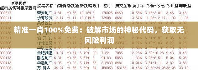 精准一肖100%免费：破解市场的神秘代码，获取无风险利润