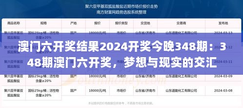 澳门六开奖结果2024开奖今晚348期：348期澳门六开奖，梦想与现实的交汇