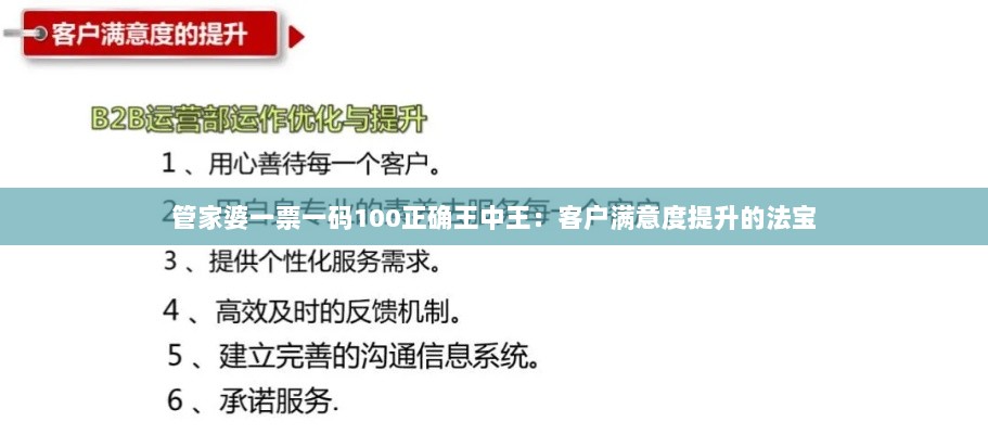 管家婆一票一码100正确王中王：客户满意度提升的法宝