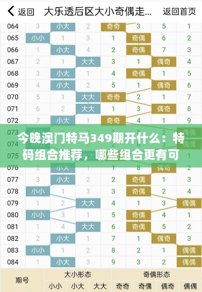 今晚澳门特马349期开什么：特码组合推荐，哪些组合更有可能出现？