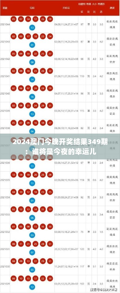 2024澳门今晚开奖结果349期：谁将是今夜的幸运儿