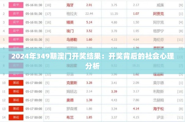 2024年349期澳门开奖结果：开奖背后的社会心理分析