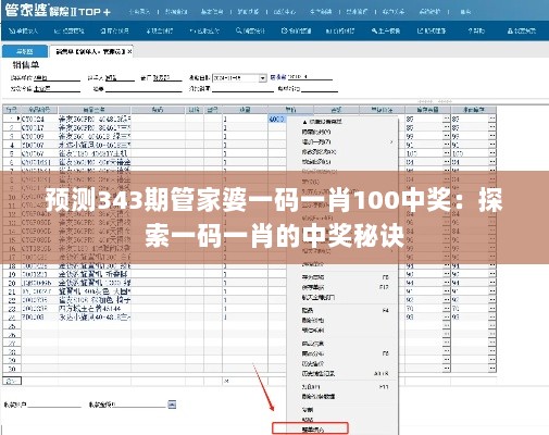 预测343期管家婆一码一肖100中奖：探索一码一肖的中奖秘诀