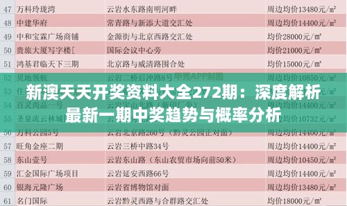 新澳天天开奖资料大全272期：深度解析最新一期中奖趋势与概率分析