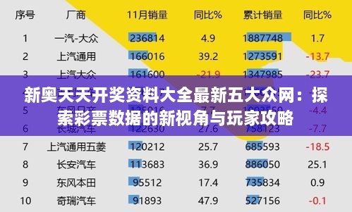 新奥天天开奖资料大全最新五大众网：探索彩票数据的新视角与玩家攻略